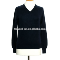 ladies's v neck cashmere jumper,women cashmere jumper with Ribbed cuffs and hemline